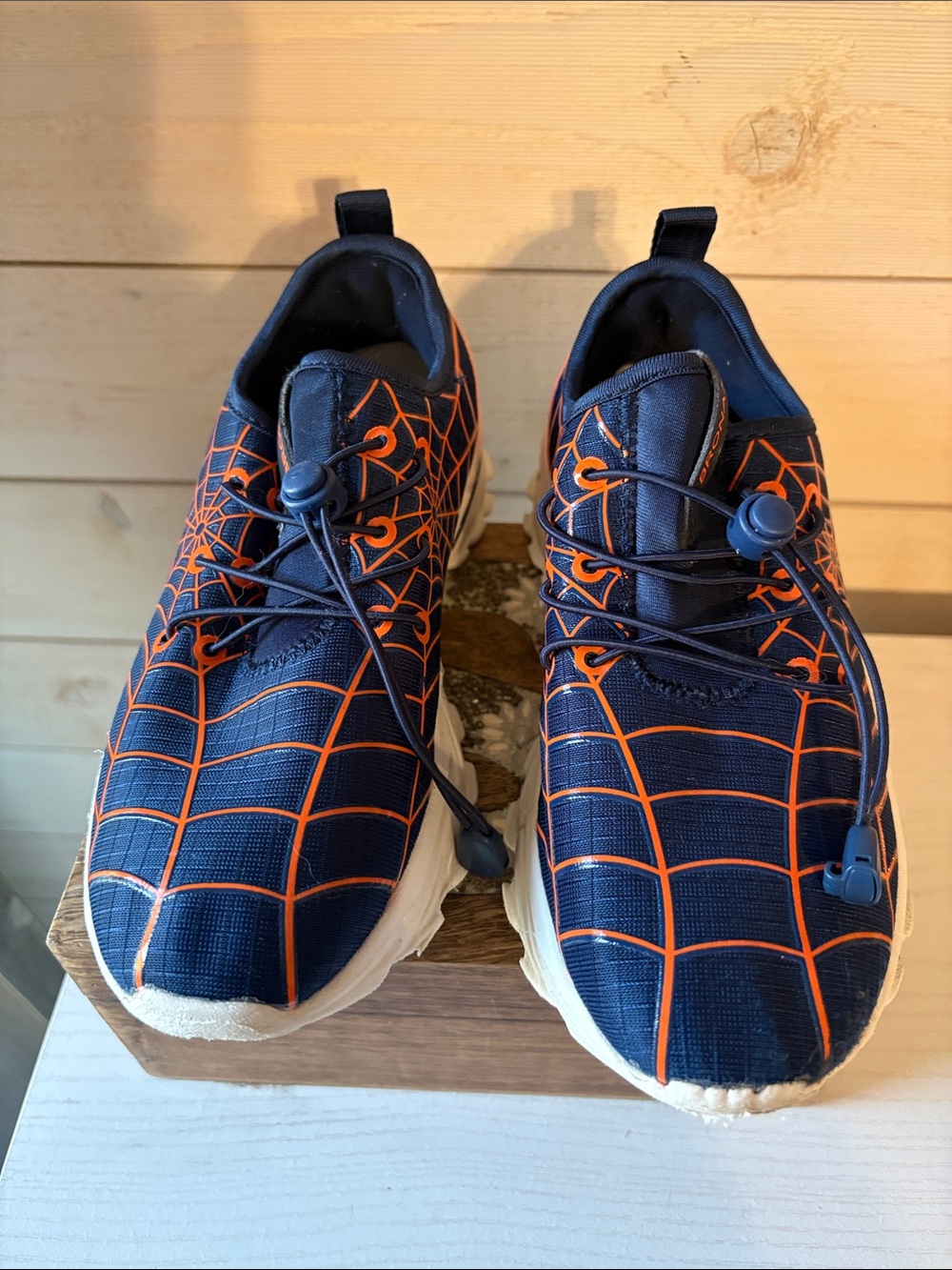 Kids Navy and Orange Lace-Lock Athletic Sneakers